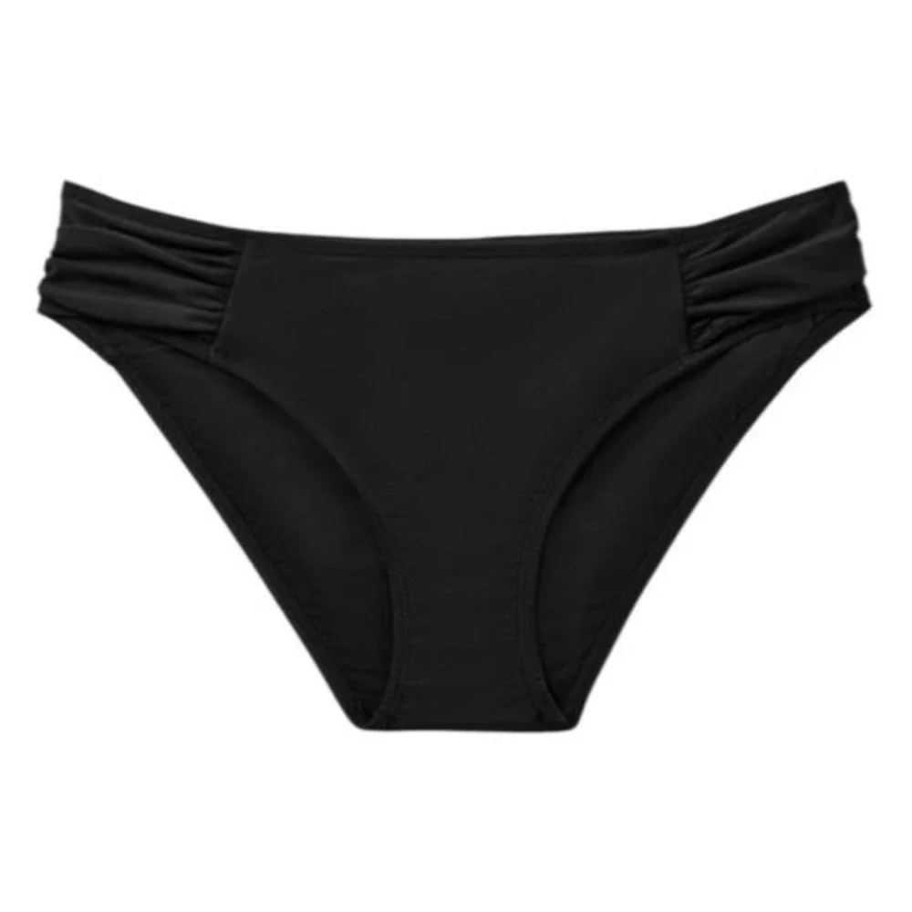 Black Ruched Bikini Bottom Low Rise Full Coverage Knit Bathing Suit‎ Swim Bottom